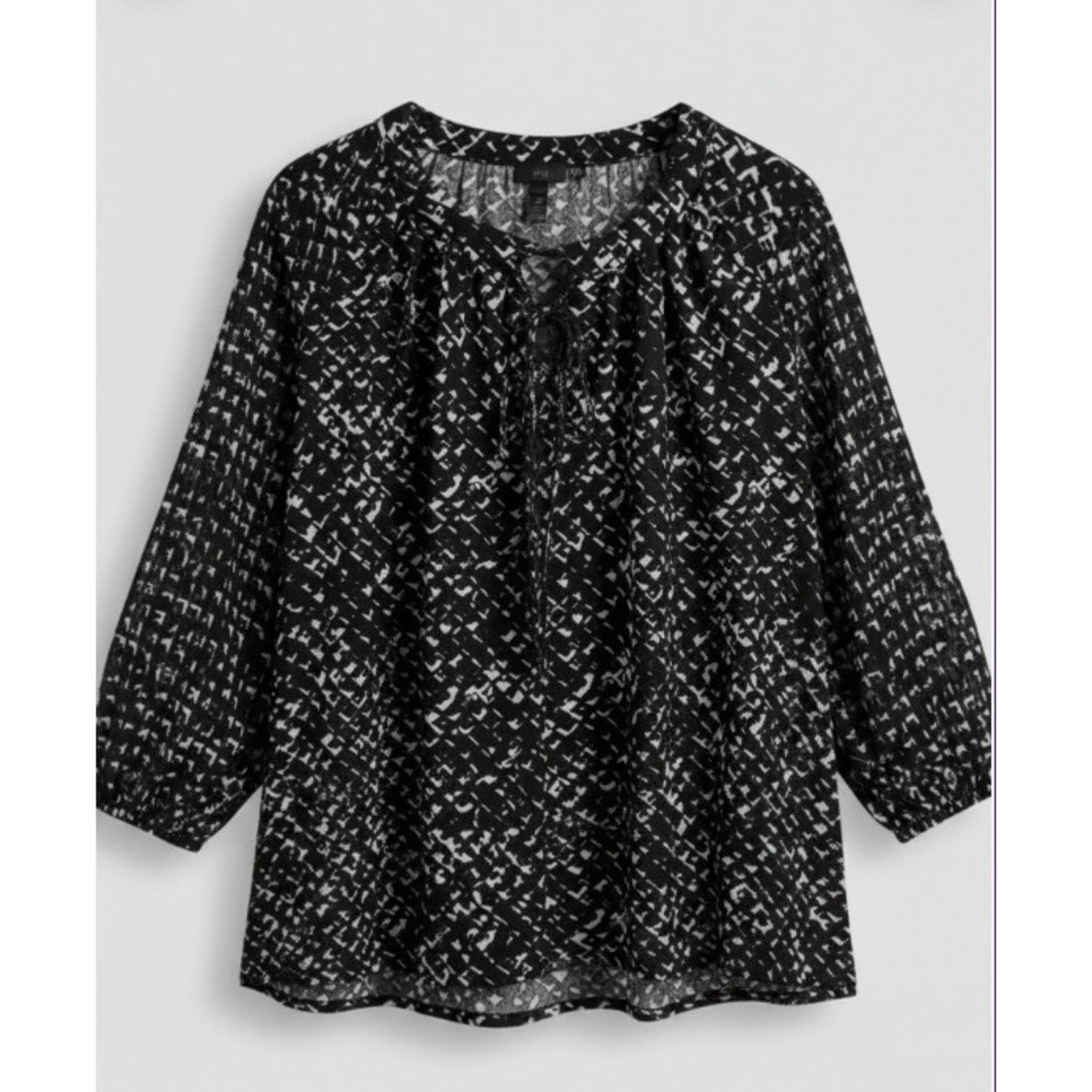 Apt 9 Womens XXL Black White Abstract Tie Neck Boho Blouse Plus Size XXL